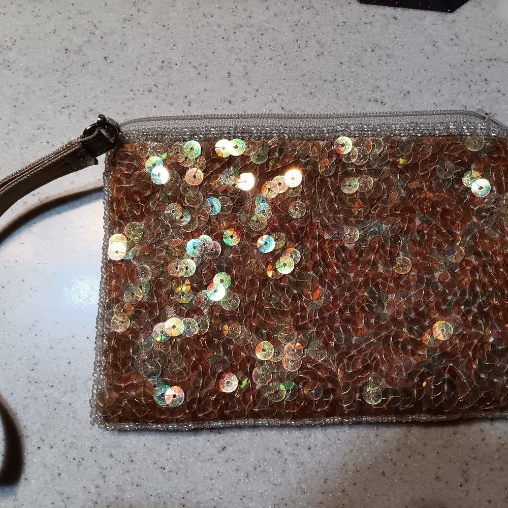 Sequined Rust Colored Formal Wristlet - Picture 2 of 8
